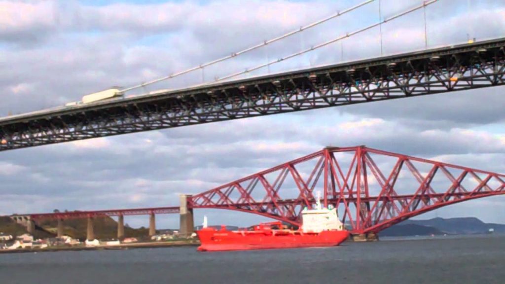 Cargo Ship Forth Bridges Firth Of Forth Scotland April 1st