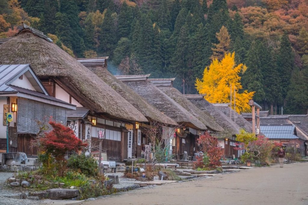 Ouchijuku in Fukushima Prefecture is lined with beautiful thatched roof farmhous...