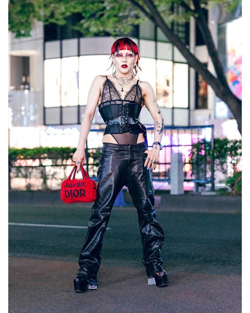 Japanese designer/performer Nuga (creator of @GlamHate) on the street in Harajuk...