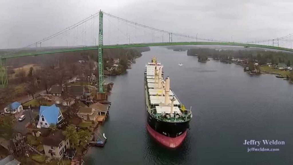 Aerial view of Grounded Ship at theThousand Island Bridge
