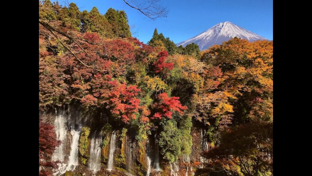 Mt.Fuji and autumn leave at Shiraito Falls by iPhone 白糸の滝の紅葉と富士山
