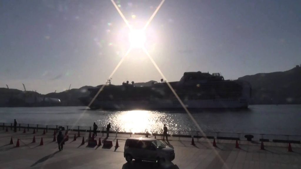 Diamond Princess  leave at Nagasaki port in Japan. 10 times faster 5th May 2015 17:30