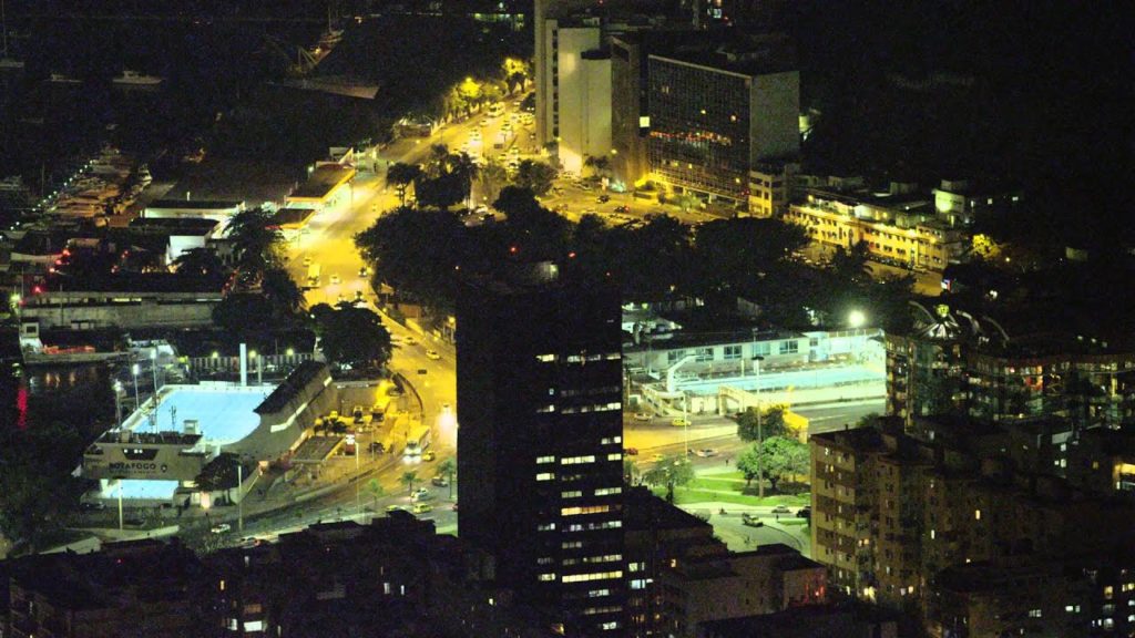 Bird's eye view of urban Rio at night