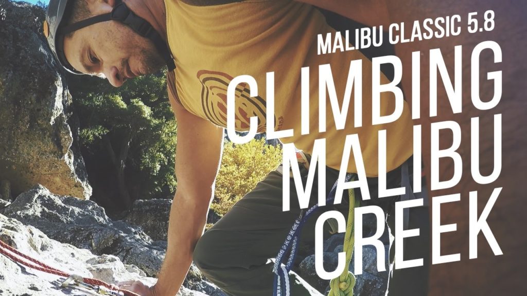 Rock climbing on Malibu Classic Face 5.8 in Malibu Creek