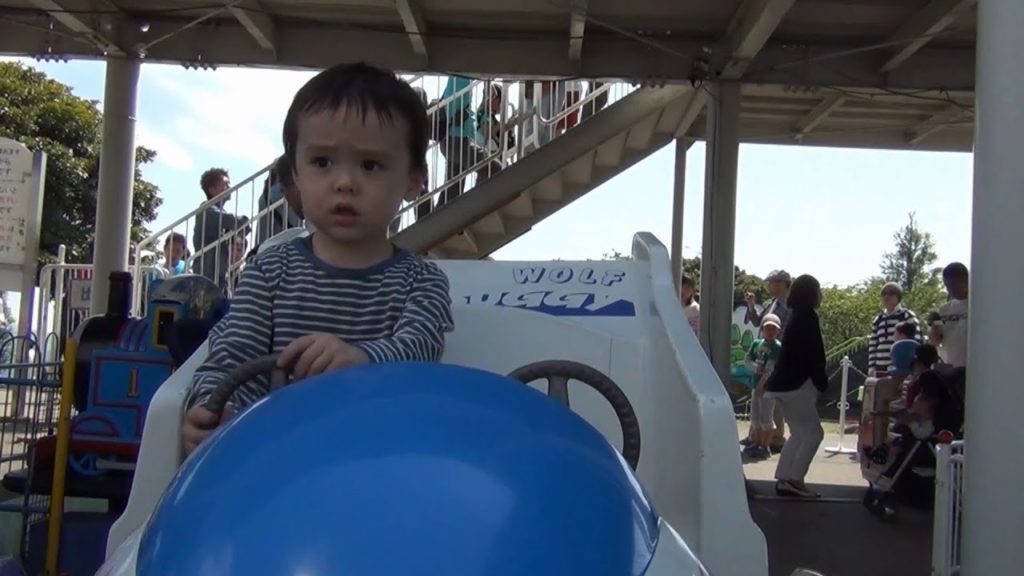 Kid Riding Rides at Park, Aden Riding Car Ride, Mother Farm, Chiba, Japan, Golden Week 2013