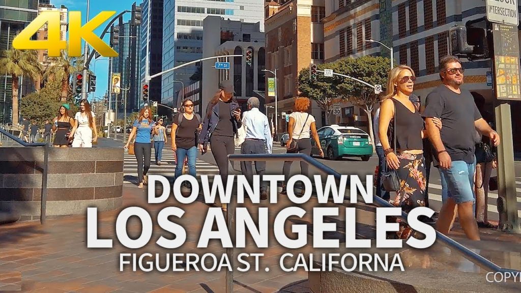 LOS ANGELES - Figueroa Street, Staples Center, Downtown Los Angeles, California, USA, Travel, 4K UHD