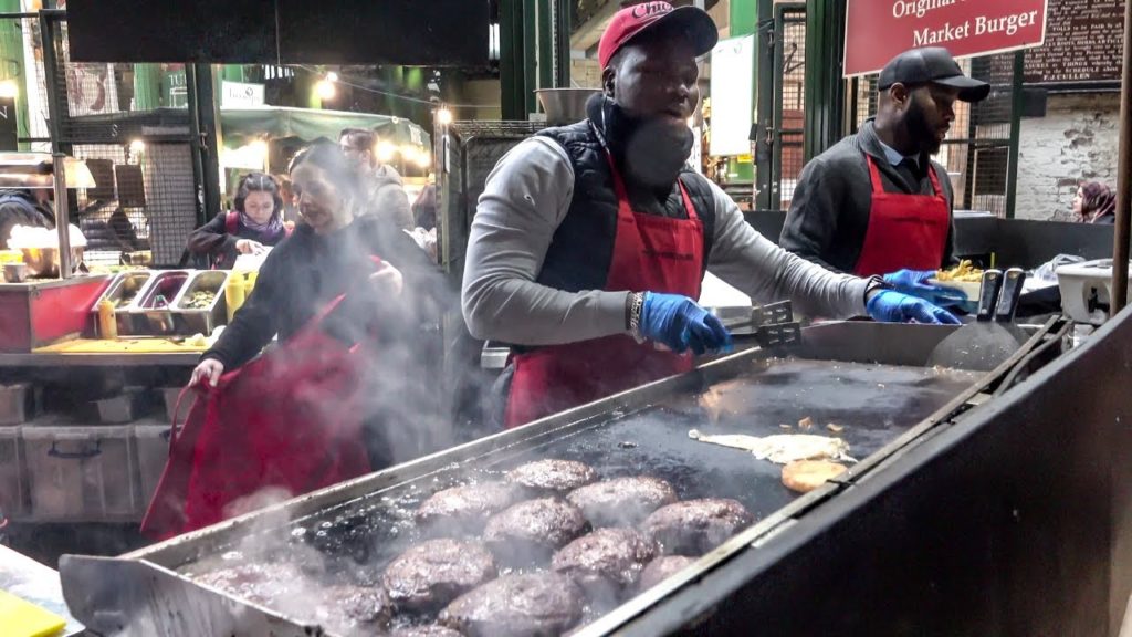 Huge Burgers on Grill, London Street Food, Borough Market