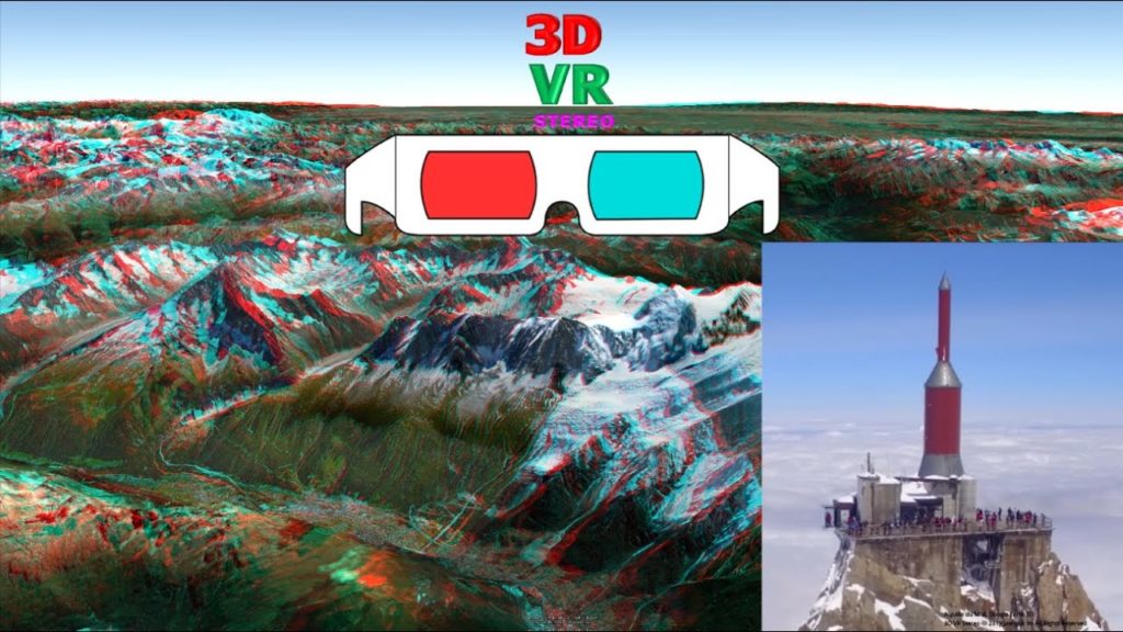 Aiguille du Midi, 3D RED/CYAN 3D VR, 4K video, 3D ANAGLYPH, Google Earth