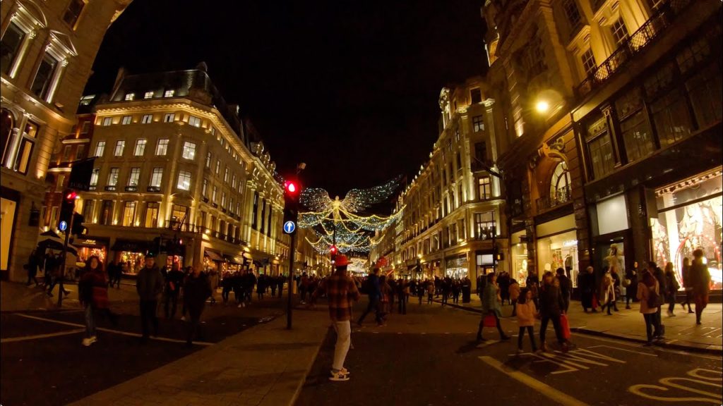 Walking in London: Regent Street Christmas Lights [4K, Binaural]