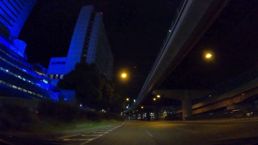 Neon-lit street near Kobe harbor - relaxing drive Japan - 4K