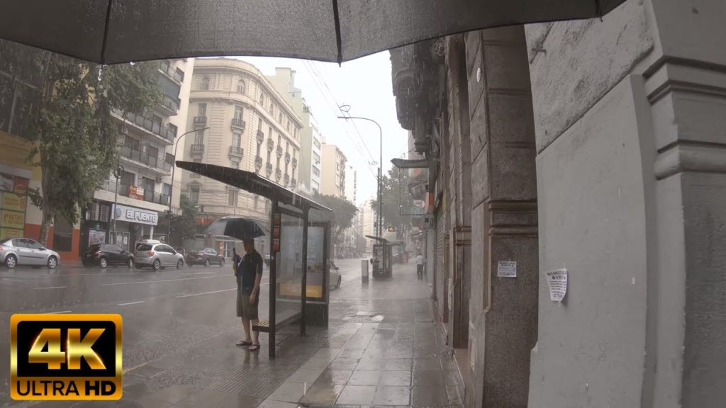 Walking in Heavy rain in Buenos Aires (Umbrella Sounds) Argentina 4K