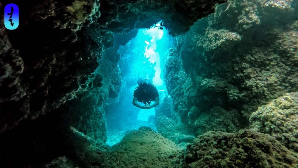 Cave Scuba diving on Okinawa, Japan.