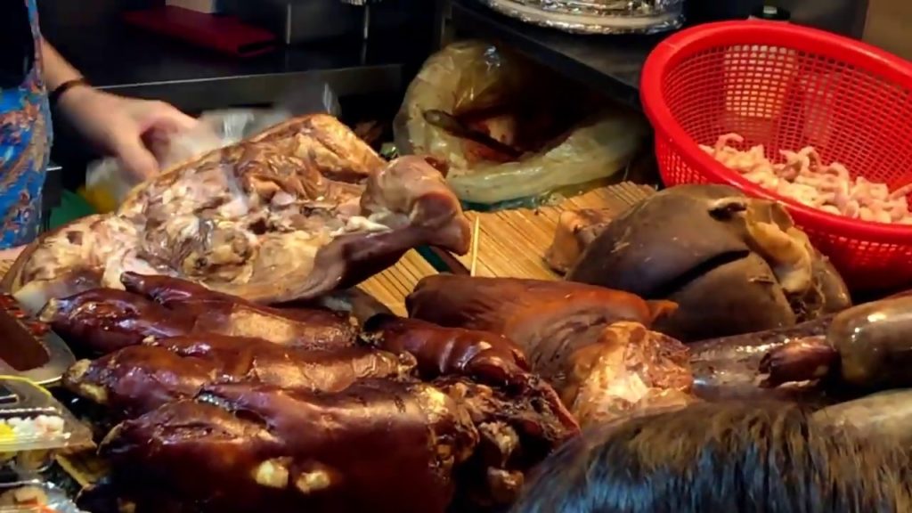 blood sausage : Spicy Chicken Feet : Korean Street Food Gwangjang Market : Sundae dalgbal