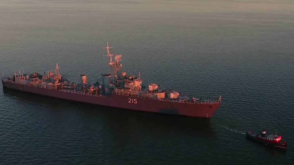 An aerial view of HMCS Haida