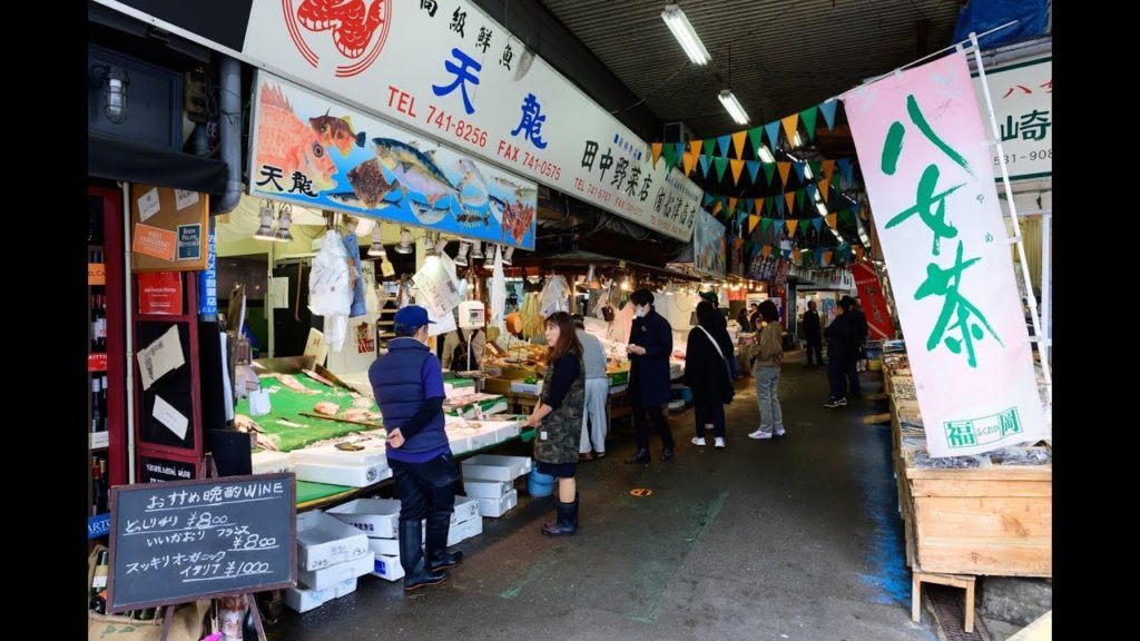 [4K] 2019 "Yanagibashi Rengo Market" fish market at Fukuoka, Japan