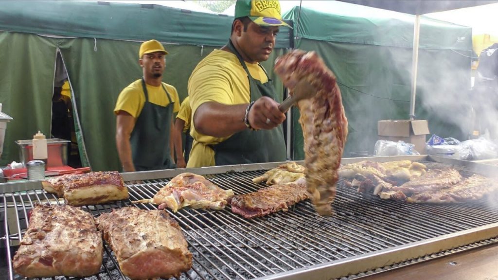 Great Street Food from Brazil. Huge BBQ with Lot of Grilled Meat