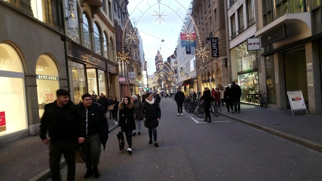 Swiss Happy  Christmas Shopping walking Tour - Freie Strasse Basel Switzerland