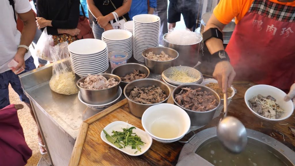 Taiwanese Street Food - Duck Rice, Sliced Duck, Duck Blood Cake, Boiled Water Spinach, Duck Soup