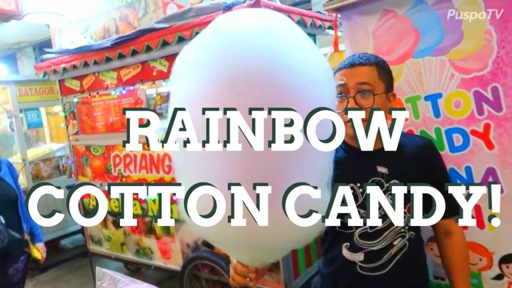 Big Rainbow Cotton Candy Bandung! Gulali Kapas Warna Warni Bandung - Indonesian Street Food