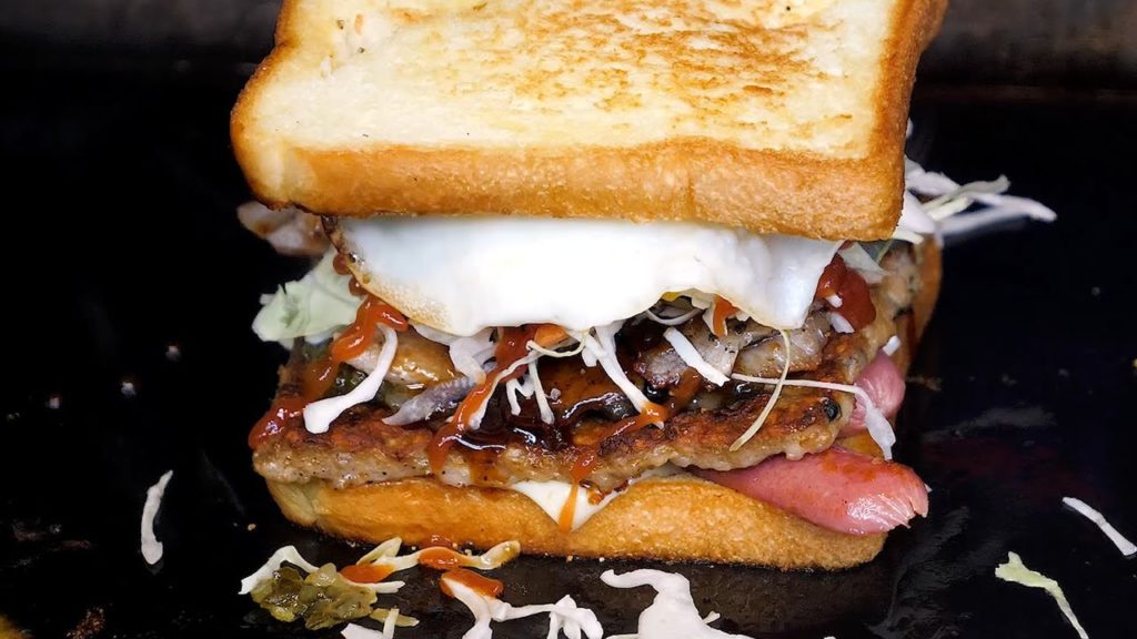 King Toast (Egg fried Sausage Ham Pork belly Cheese) - Korean street food