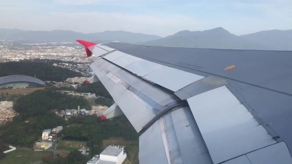 hong kong dragon airlines take off from Fukuoka Airport Japan