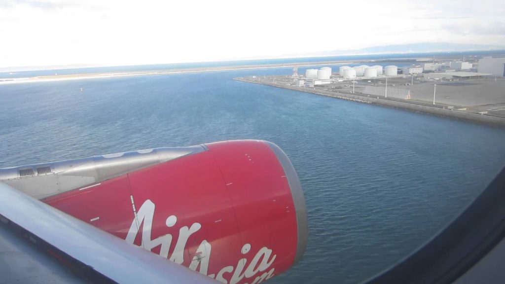 Air Asia X arriving at Kansai International Airport in Osaka