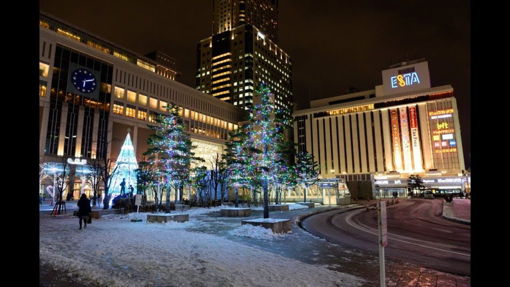 [4K] 2019 Night walk around "Sapporo station" major train station in Sapporo, Japan