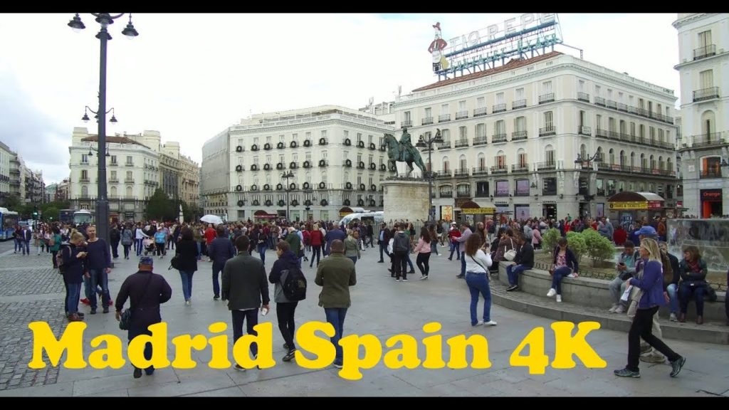Walk around Madrid Spain 4K. Gran Vía - Puerta de Toledo - Puerta del Sol.