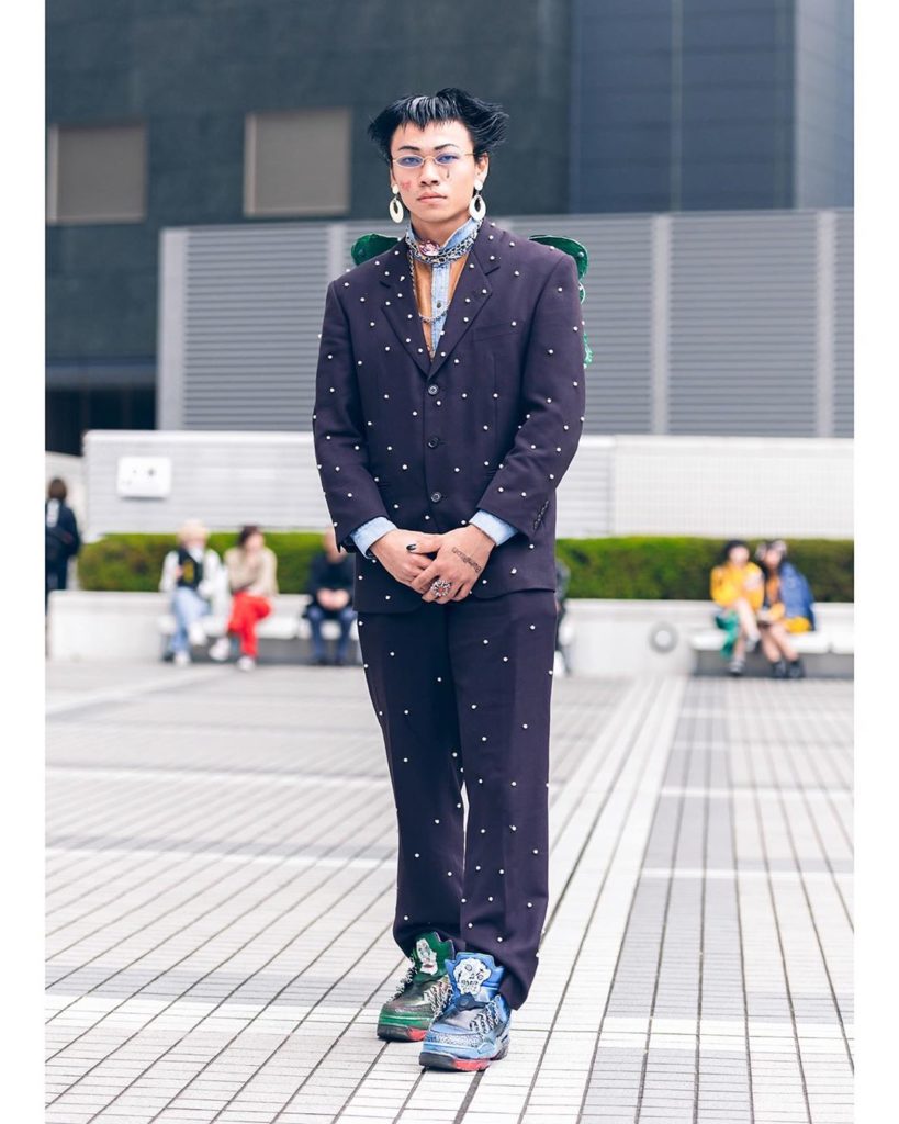 17-year-old Japanese student Sota (@bambron_bambron) on the street in Tokyo wear...
