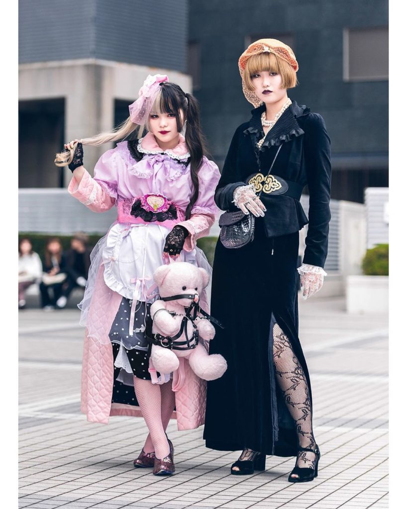 Japanese fashion students Kaede (@0626kerokero) and Mako (@___555mm) on the stre...