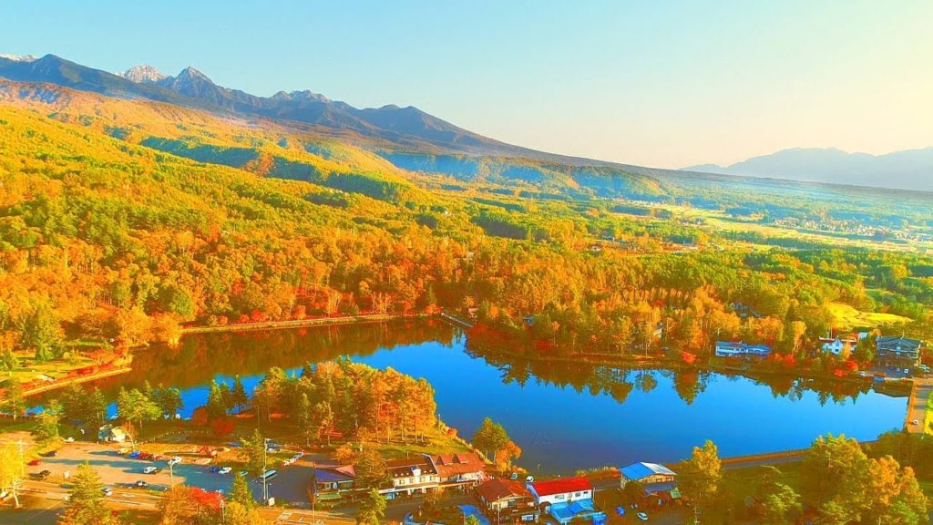 Drone Japan 4k ドローン 空撮自然風景映像 秋の落日 紅葉の蓼科高原 空中散歩 DJI PHANTOM4PRO Tateshina plateau aerial Cruise