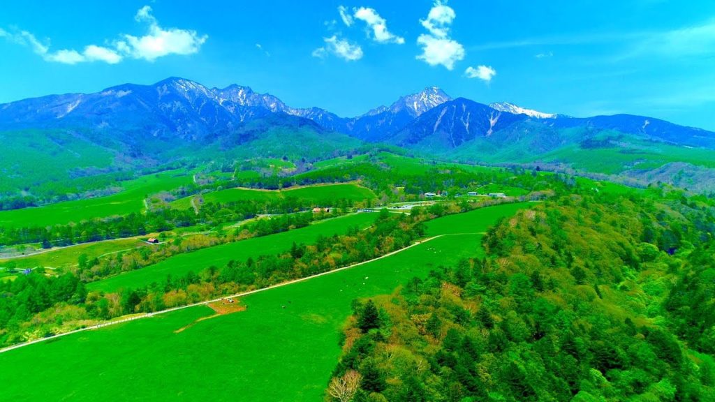 Drone Japan 4k ドローン 空撮自然風景映像 新緑の八ヶ岳山麓 清里高原 清泉寮 まきば公園 八ヶ岳牧場 空中散歩 Fresh Green Kiyosato