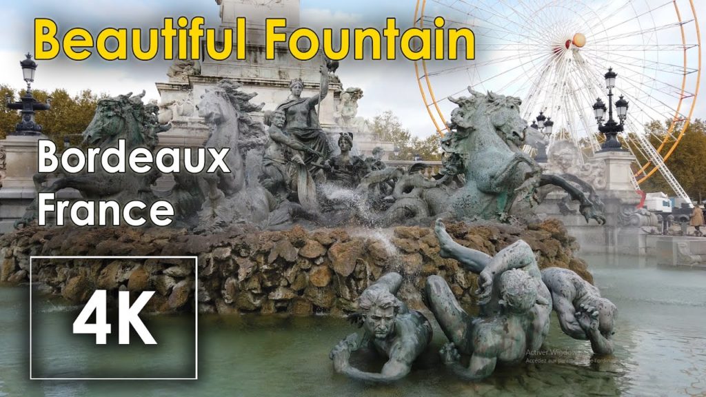 4k video walk Bordeaux France : Fountain of Girondin asmr water sounds sleep study by osmo pocket