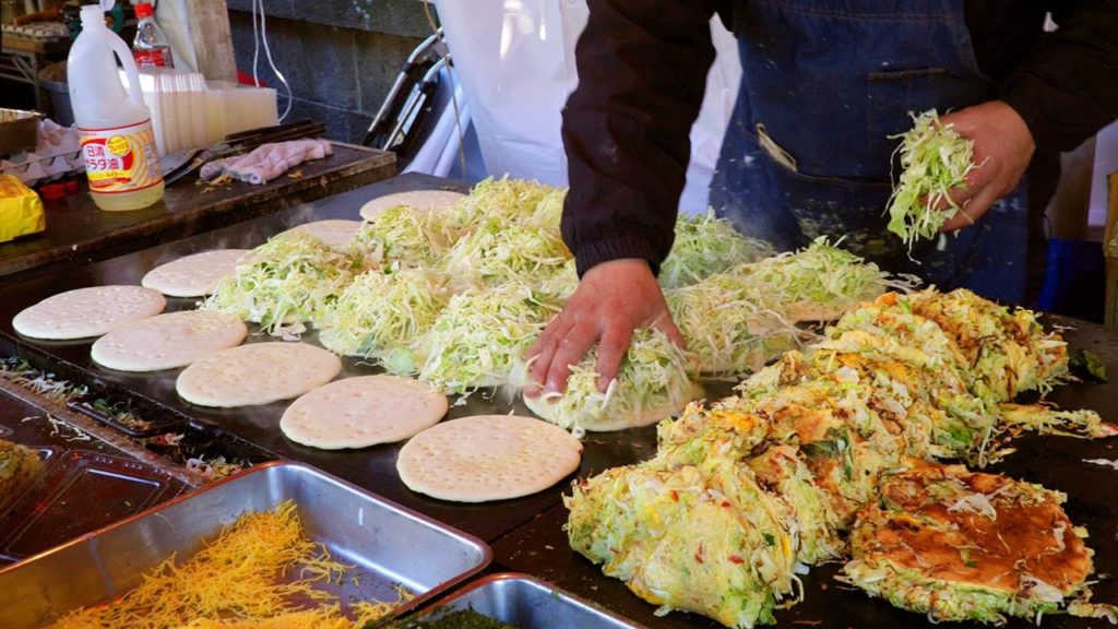 Japanese Street Food - Amazing Okonomiyaki Pancake Japan