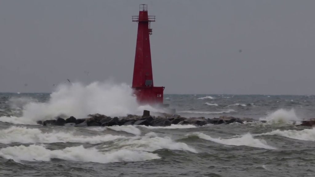 Big waves crash into the Muskegon shoreline 11.28.2017