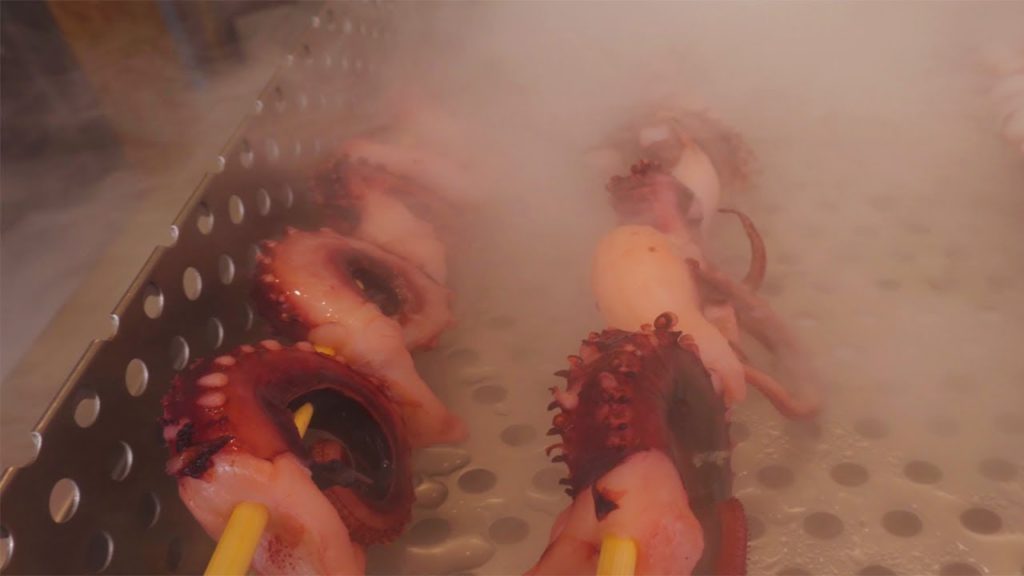 Chinese Street Food - Grilled Skewered Food (해산물 모듬 꼬치 구이, Squid) - Dongguan, China