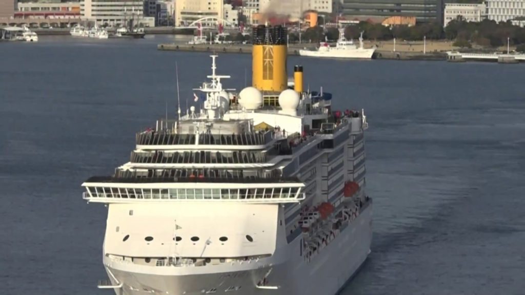 30倍速　2018年正月三日のCosta Atlantica　夕刻の長崎港・出港　女神大橋股くぐり2018 1 3