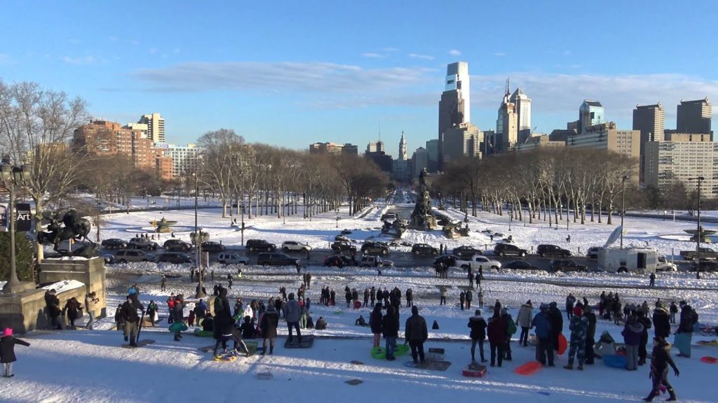 Philadelphia Art Museum with much snow after Jonas Snow Blizzard (in 4k)