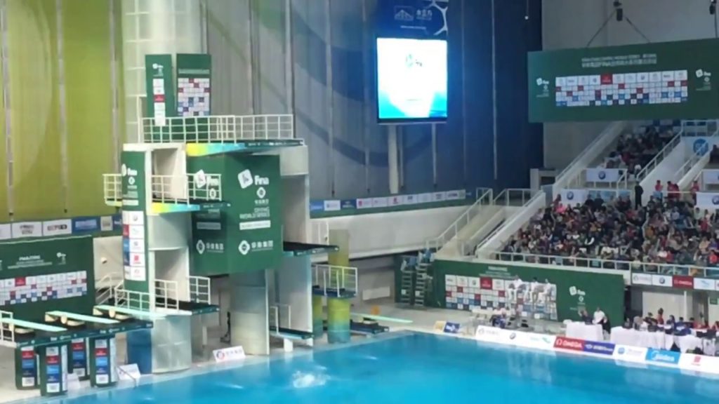 Koryo Tours | North Korean diver Kim Kuk Hyang on the 10m board at the World Series in Beijing, 2018