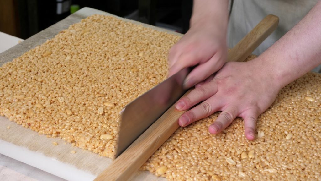 Japanese Street food. Sweet Rice Cracker Show in Tokyo Asakura