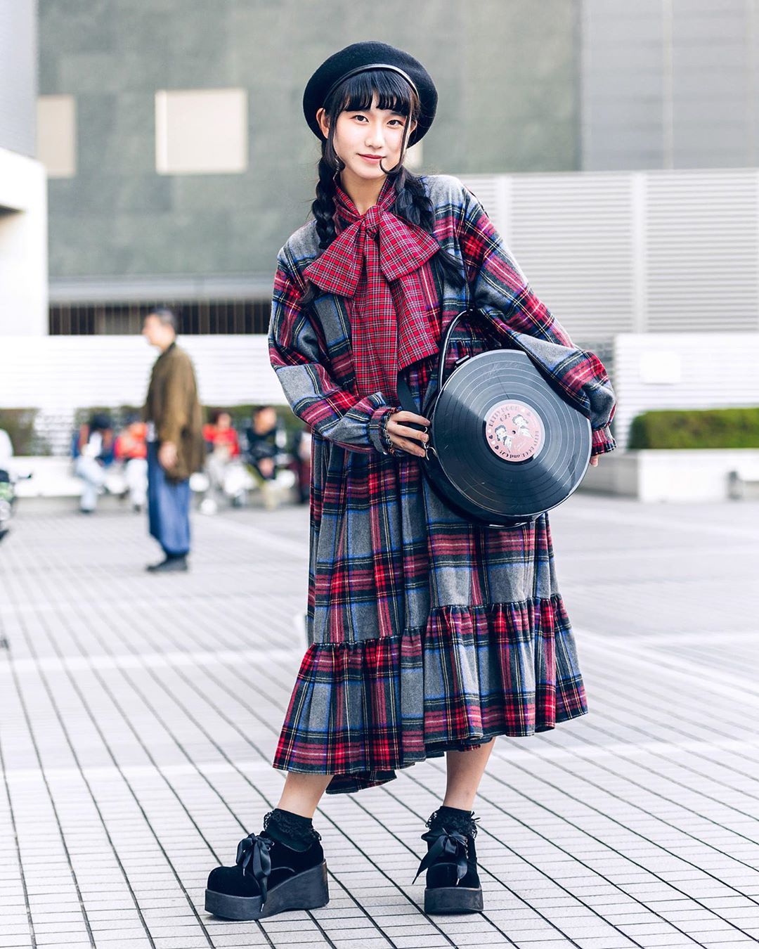Tokyo Fashion: 17-year-old Heart on the street in Tokyo wearing a plaid