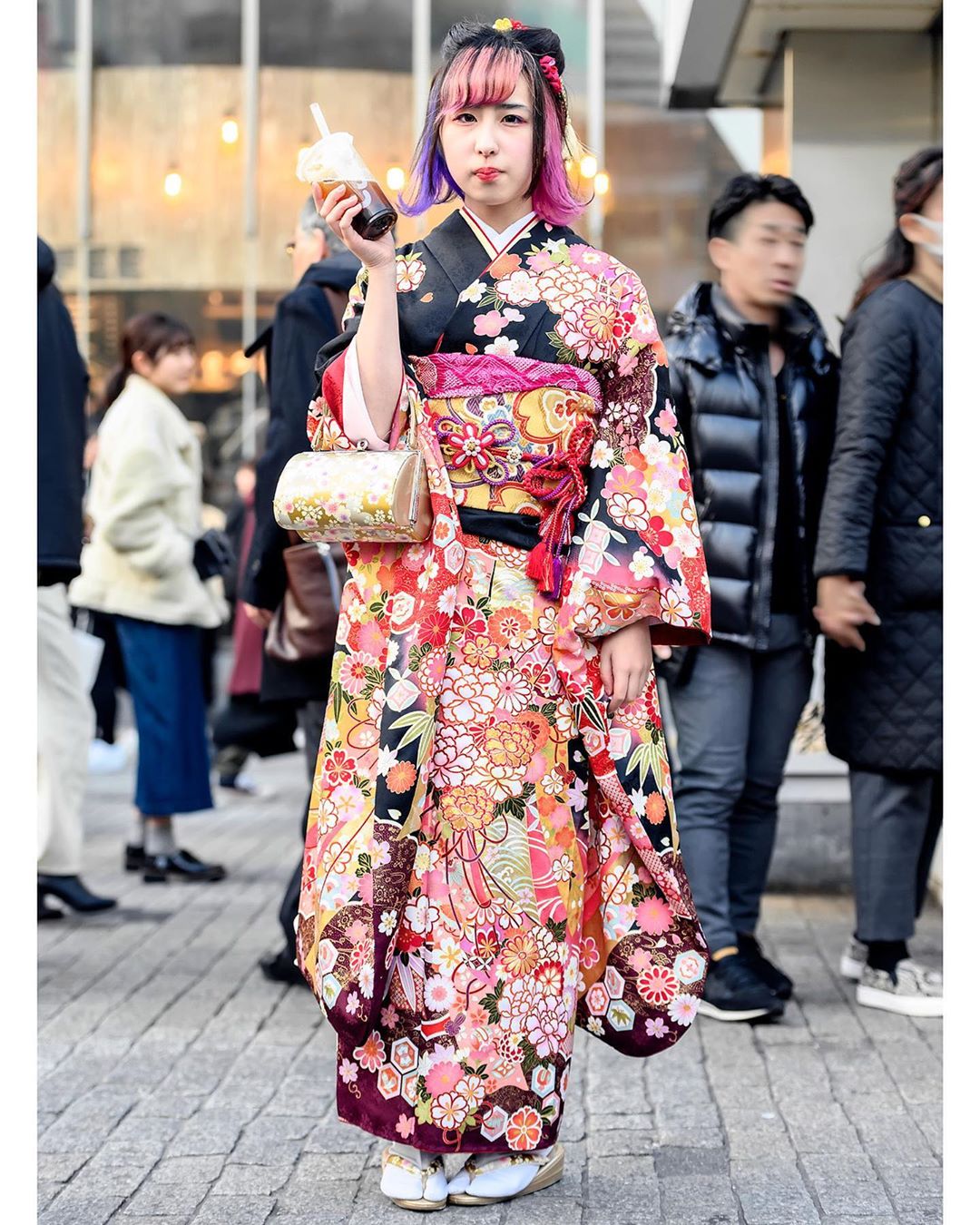 Tokyo Fashion Traditional Japanese furisode kimono on the