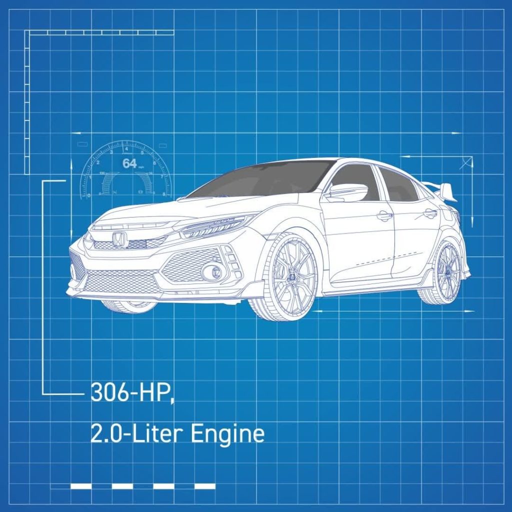 The 306-hp, 2.0-liter turbocharged engine in the Civic Type R churns out thrills...