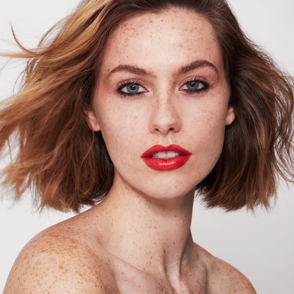 Layer for ultra-lush results. Top ModernMatte Powder Lipstick in Flame with Crys...