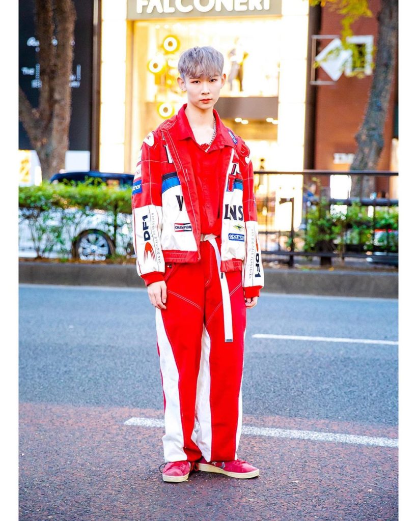 Japanese musician/dancer Hikaru (@hikaru_superman) on the street in Harajuku wea...