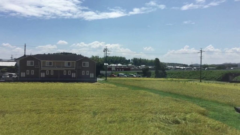 Train ride through the Japanese countryside to Ise City in Mie Prefecture, Japan