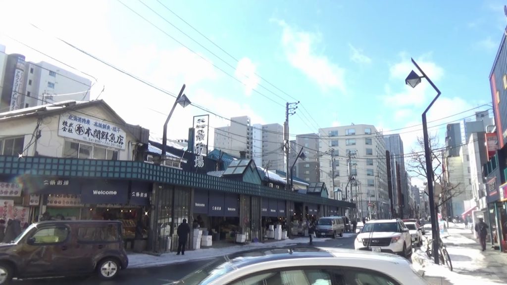 Sapporo Winter - Nijo Ichiba in the noon. Sunny in snow.