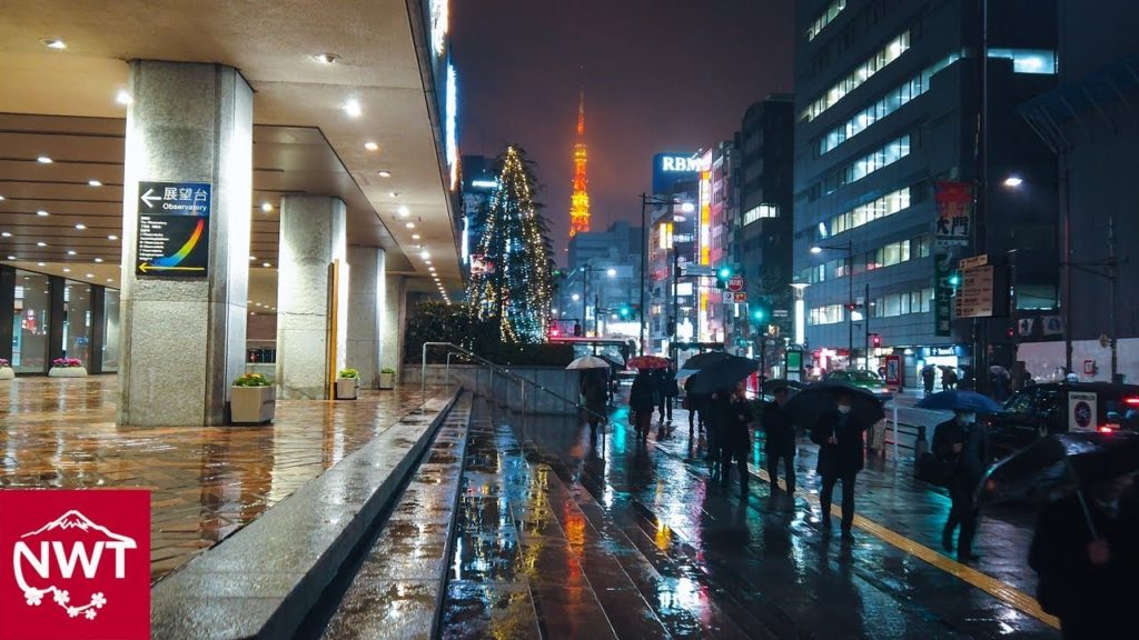 Walking in the misty rain in Tokyo 4K ASMR