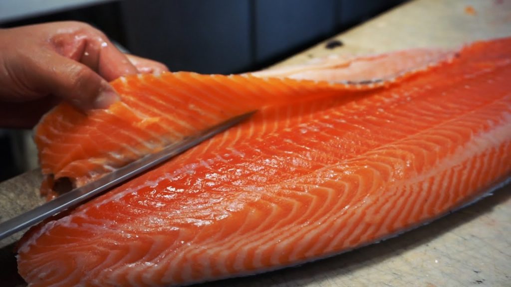 How to fillet whole Salmon Sashimi by Professional | Okinawa Naha seafood japan