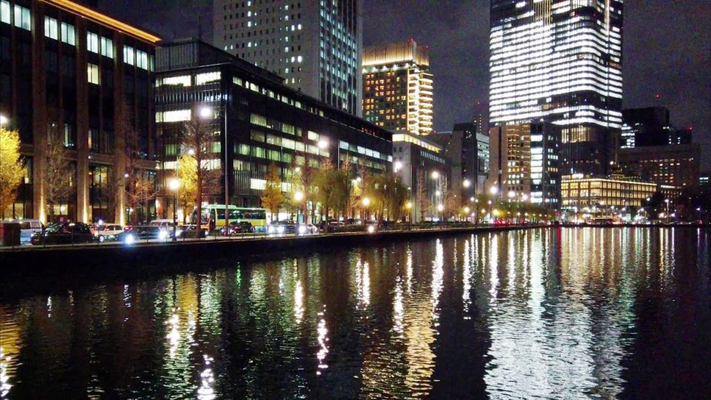 [View Japan] Tokyo, Kokyogaien Babasaki Hori Night view